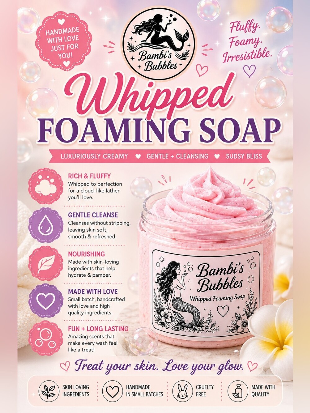 4oz Hand Crafted Whipped Glycerin Foaming Soap